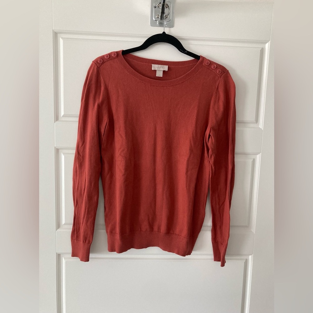 Loft Outlet Rust Knit Sweater With Long Sleeves/Button Detail Shoulders. Size S